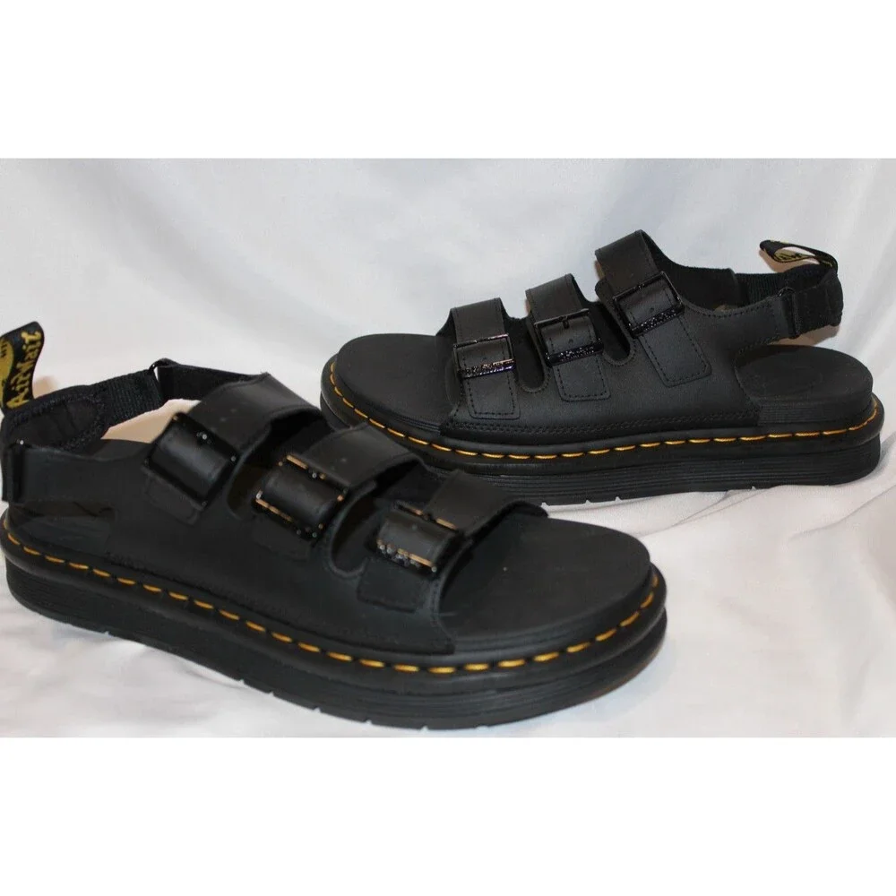 NEW Dr Martens Shoes Men 11 Women 12‎  Black Leather Straps Soloman Sandals